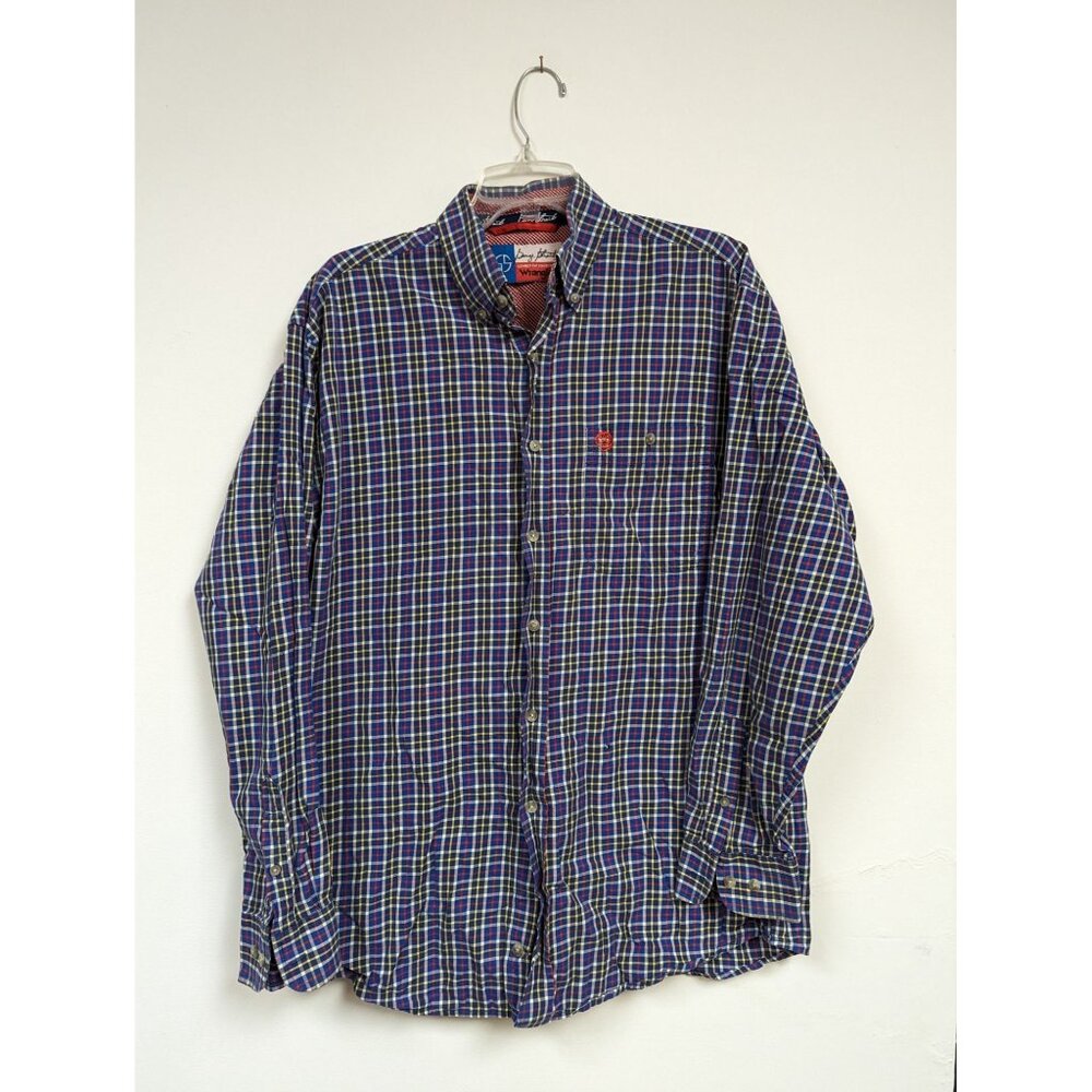 Wrangler George Strait Mens Shirt Size M/L Blue Red Plaid Embroidered Button Up